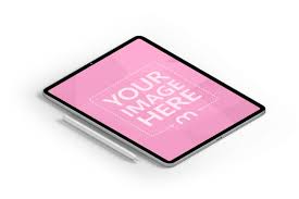 Mockup Template Featuring A 3d Isometric View Of An Ipad Pro Tablet Computer With A Pencil On The Side Use This Ipad Mockup Templat Ipad Mockup Ipad Isometric