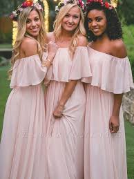Vintage Pink Bridesmaid Dresses Off The Shoulder Ruffles Wedding Guest Dresses In 2020 Pink Bridesmaid Dresses Long Bridesmaid Dresses Plus Size Dusty Pink Bridesmaid Dresses