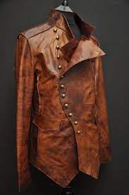 Mens Leather Steampunk Rock Military Jacket Unique Tan Moda In Pelle Moda Uomo Stile Maschile