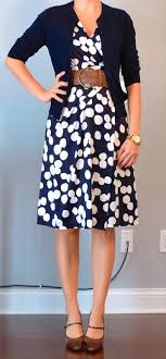 Black And White Polka Dot Dress With Red Shoes Outfit Post Navy White Polka Dot Dress Navy Cardigan Wide Woven Belt Outfit Posts Dynamic White Polka Dot Dress Fashion Style
