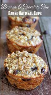 Banana And Chocolate Chip Baked Oatmeal Cups Recipe Baked Oatmeal Cups Yummy Food Banana Baked Oatmeal