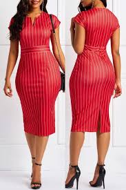 V Neck Mid Calf Cap Sleeve Standard Waist Casual Bodycon Dress Bodycon Dress Casual Casual Dress Outfits Latest African Fashion Dresses