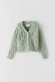 Zara floral embroidered knit sweater. Cable Knit Cardigan With Floral Embroidery Zara Ireland