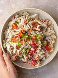 Sprinkle with tomatoes, chicken and bacon; Easy Healthy Blt Chicken Salad Whole30 Keto