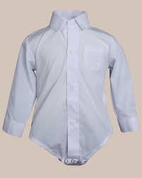 Baby Boys Poly Cotton Button Up White Dress Shirt Bodysuit Romper With Collar One Small Child