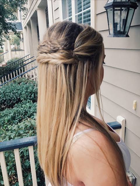 Straight half-up hairstyle great for bride or bridesmaid, or for any other event! This was perfect for my client who had extremely thick, heavy hair...instead of curling, a shiny polished straight look
