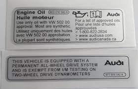 Audi Engine Labels Audi Oil Stickers Audi Aftermarket Labels Emissions Stickers