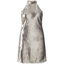 Miss Selfridge Sequin Silver Halter Dress 53 Liked On Polyvore Featuring Dresses Si Silver Cocktail Dress Short White Cocktail Dresses Short Silver Dress