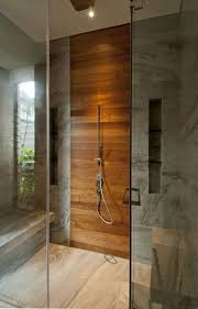 Modernes Bad Graue Marmor Fliesen Duschebereich Holz Duschnische Holzfliesen Dusche Bad Inspiration