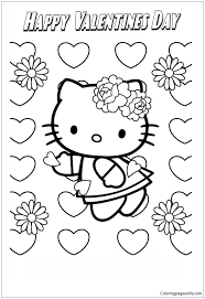 These free valentine's day coloring pages will give you a way to keep the kids busy and happy while the weather is still cold and snowy outside. Hello Kitty Happy Valentines Day Coloring Pages Cartoons Coloring Pages Free Printable Coloring Pages Online