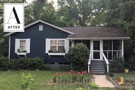 Before After A First Time Homeowner Kicks Up The Curb Appeal House Paint Exterior House Exterior Blue Bungalow Exterior