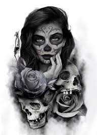 Black And White Realistic Sugar Skull Tattoo Over 100 Designs For Realistic Tattoos Tattoos Ideas Over 100 Designs For Realistic Tatto In 2020 Skull Girl Tattoo Sugar Skull Tattoos Skull Tattoo Design