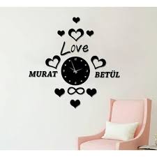Bahatmetal duvar saati 68 cm. Isme Yazili Kalp Ve Sonsuzluk Desenli Dekoratif Duvar Saati Buyuk Boy Tum Parcalari Komple Ahsap Morhediye