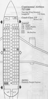 Vintage Airline Seat Map Continental Airlines Boeing 737