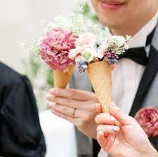 フラワーコーン ソフトクリーム photobooth ピースサインになりがちな集合写真 みんなでフラワーコーンを持ったら可愛いかなぁ と 女の子があ んってしてる姿を想像してニヤニヤしながら作りました笑 みんな 狙 wedding my photos crown jewelry