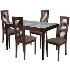 Flash Furniture Imperial 5 Piece Espresso Wood Dining Table Set With Glass Top And Framed Ra Glass Top Dining Table Metal Dining Table Walnut Wood Dining Table
