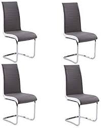Tonvision 4x Dining Chairs Faux Leather High Back Cushion Padded Seat Sturdy Metal Chrome Cantilever Legs Simple Styl White Kitchen Chairs Chair Kitchen Chairs