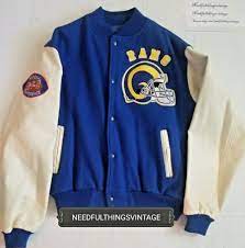 Los Angeles Rams Chalk Line Wool Letterman Jacket Large Made In Usa 1980 S Rare Chalkline Losangelesrams Leather Jacket Men Jackets Letterman Jacket