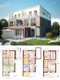 Doppelhaus Modern Mit Flachdach Architektur Wintergarten Anbau Dachterrasse Doppelhaushalfte Bauen Gr Haus Architektur Doppelhaus Grundriss Haus Grundriss