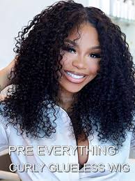 Amazon.com : YIROO Pre Everything Glueless Wig Pre Plucked 13X4 Pre Cut  Curly HD Lace Front Wigs Human Hair Pre Bleached Bye Bye Knots Put On and  Go ...