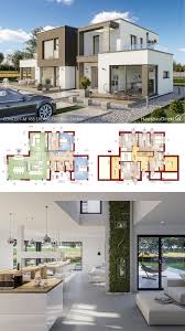 Modernes Haus Design Mit Flachdach Im Bauhausstil Bauen Einfamilienhaus Grundriss Offen Mit Galerie In 2020 Haus Design Haus Modernes Haus
