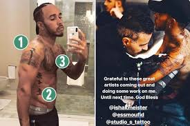 The jungle cruise actor, 49, shared several photos on instagram over the weekend tracking hours of inking on his right arm as he updated his iconic bull tattoo. Lewis Hamilton Shows Off His Elaborate Tattoos In Bahrain Selfie Ahead Of Second Formula One Grand Prix Of Season