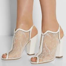 Women S Bridal Shoes White Lace Floral Peep Toe Chunky Heels Image 1 Wedding Shoes Boots Winter Wedding Shoes Wedding Shoes Lace