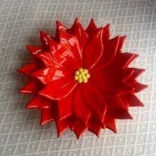 Vintage Christmas Poinsettia Decorative Plates Atlantic Mold Red Christmas Flower Christmas Poinsettia Vintage Christmas