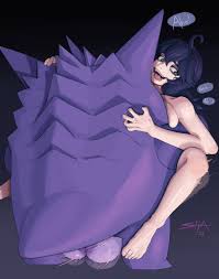 shadow hatch, gengar, hex maniac (pokemon), creatures (company), game  freak, nintendo, pokemon, pokemon xy, absurdres, commentary, highres,  1girl, barefoot, breasts, feet, gen 1 pokemon, happy sex, interspecies,  looking at viewer, medium breasts,