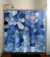Blue Jeans Pocket Denim Shower Curtain Extra Long Fabric Shower Curtains Stall Custom Wall Tapestry Window Valance Cafe Panels Bath Mat Denim Decor Blue Jean Quilts Fabric Decor