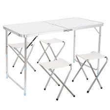 Camping Furniture Finether Height Adjustable Folding Table And 4 Folding Stools With Parasol Hole Small Camping Table Folding Table Aluminum Folding Table