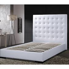 Platform beds with faux leather headboards. Queen Size Modern Platform Bed With White Faux Leather Headboard Fastfurnishings Com