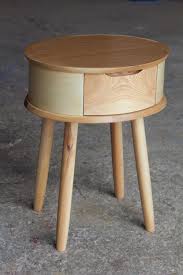 Round Solid Oak Bedside Table Mid Century Nightstand Natural Night Table Custom Made Handmade Oak Bedside Tables Bedside Table Solid Oak