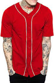 Amazon Com Hat And Beyond Mens Baseball Button Down Jersey Large 01up01 Red White Clothing Mens Baseball Shirts Men Short Sleeve Mens Shirts