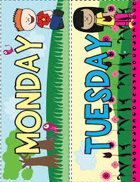 Related lessons and activities are provided on the back of every chart. Days Of The Week Toppers Preschool Classroom Labels English Classroom Classroom Labels