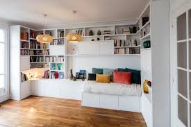 bibliotheque avec banquette sur mesure compagnie des ateliers idee deco petit appartement bibliotheque angle banquette salle a manger