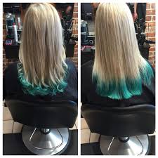 For highlights, go for tips and high points of the hair in two shades lighter than your natural hair color. Teal Green Balayage Tips On Blonde Hair Underlights Hair Blue Tips Hair Turquoise Hair