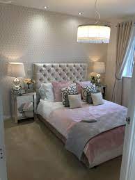 A beautiful pink and gold girls bedroom with a modern yet delicate touch, fun seating, and functional desk space perfect for all ages! Pink Gold And Silver Bedroom Large Lampshade Chesterfield Headboard White And Silver Bedroom Silver Bedroom Decor Silver Bedroom