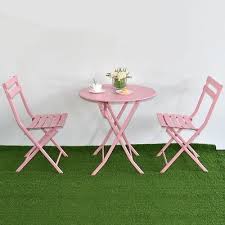 3 Pcs Patio Metal Outdoor Folding Table Chair Set Pink Backyard Furniture Outdoor Folding Table Backyard Pool