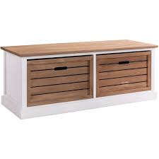 Banc De Rangement Cornelia Meuble Bas Coffre Avec 2 Caisses En Bois De Paulownia Blanc Et Brun Style Maison De Campagne 95179 En 2020 Banc De Rangement Meuble Bas Caisse Rangement
