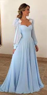 Blue Long Sleeves Sweetheart A Line Long Dresses Light Blue Prom Dress Prom Dresses Long With Sleeves Prom Dresses Long