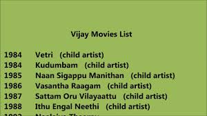 Vijay Movies List Youtube After performing uncredited roles as a child actor in films produced by his father, he made his film debut as a lead role. vijay movies list youtube