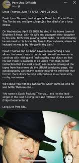 RIP David Thomas (Pere Ubu) : r/postpunk