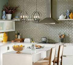 Coastal kitchen with a white subway tile backsplash. Kitchen Herringbone Glass Tile Backsplash Novocom Top
