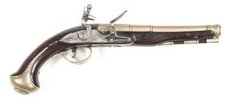 SCARCE JONATHAN STANTON FULL STOCKED FLINTLOCK TRAVELLING PISTOL: 18 bore;  7.75 , 3 stage nickel silver cannon barrel with LONDON to breech; stepped  lock with bolted safety; fitted with a swan necked