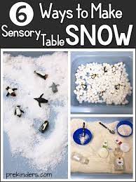 How To Make Pretend Snow In The Sensory Table For Preschool Six Ways To Make Pretend Snow And Pr Snow Sensory Table Snow Activities Winter Activities For Kids