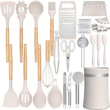 Buy Silicone Cooking Utensils Kitchen Utensil Set Aikkil 32pcs Non Stick Kitchen Cooking Utensil Spatula Set With Holder Heat Resistant Wooden Handle Khaki Kitchen Gadgets Tools Set Online In Taiwan B08dtkjqkz