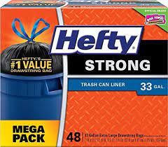 Hefty Strong Large Trash Bags Trash Can Liner Drawstring 33 Gallon 48 Count Extra Large Trash Bags With 3 Extra Inches Of Wid Trash Bags Hefty Gallon Bag