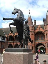 A Bronze Statue Of A Groom And A Rearing Horse On A Red Granite Plinth It Was Made By Joseph Boehm For The 1st Duke Of Wes Eaton Hall Nottinghamshire Cheshire