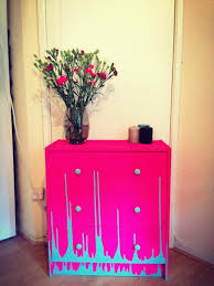 Upholstered An Old Chest Of Drawers With Neon Pink Spray Paint And Farrow And Ball Duck Egg Paint Voila Neon Home Decor Neon Furniture Hippie Room Diy